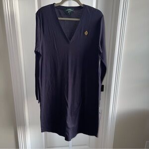 Lauren Ralph Lauren Nightgown XL Navy Cotton Long Sleeve V-Neck Sleepwear NWT